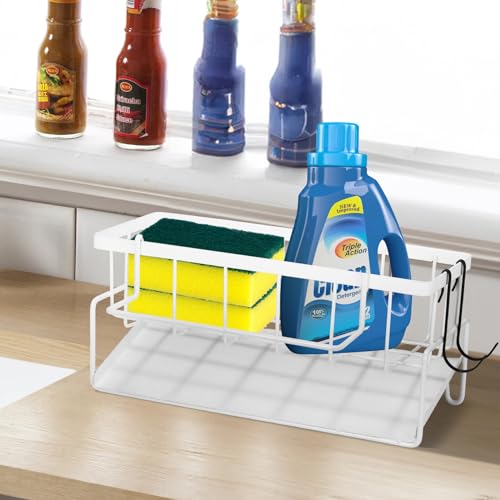 Kitchen Sink Caddy Organizer Sponge Holder Dishcloth Hanger Multifunctional Sink Storage Rack with Automatic Drain Tray for Kitchen and Bathroom Supplies - Image 2