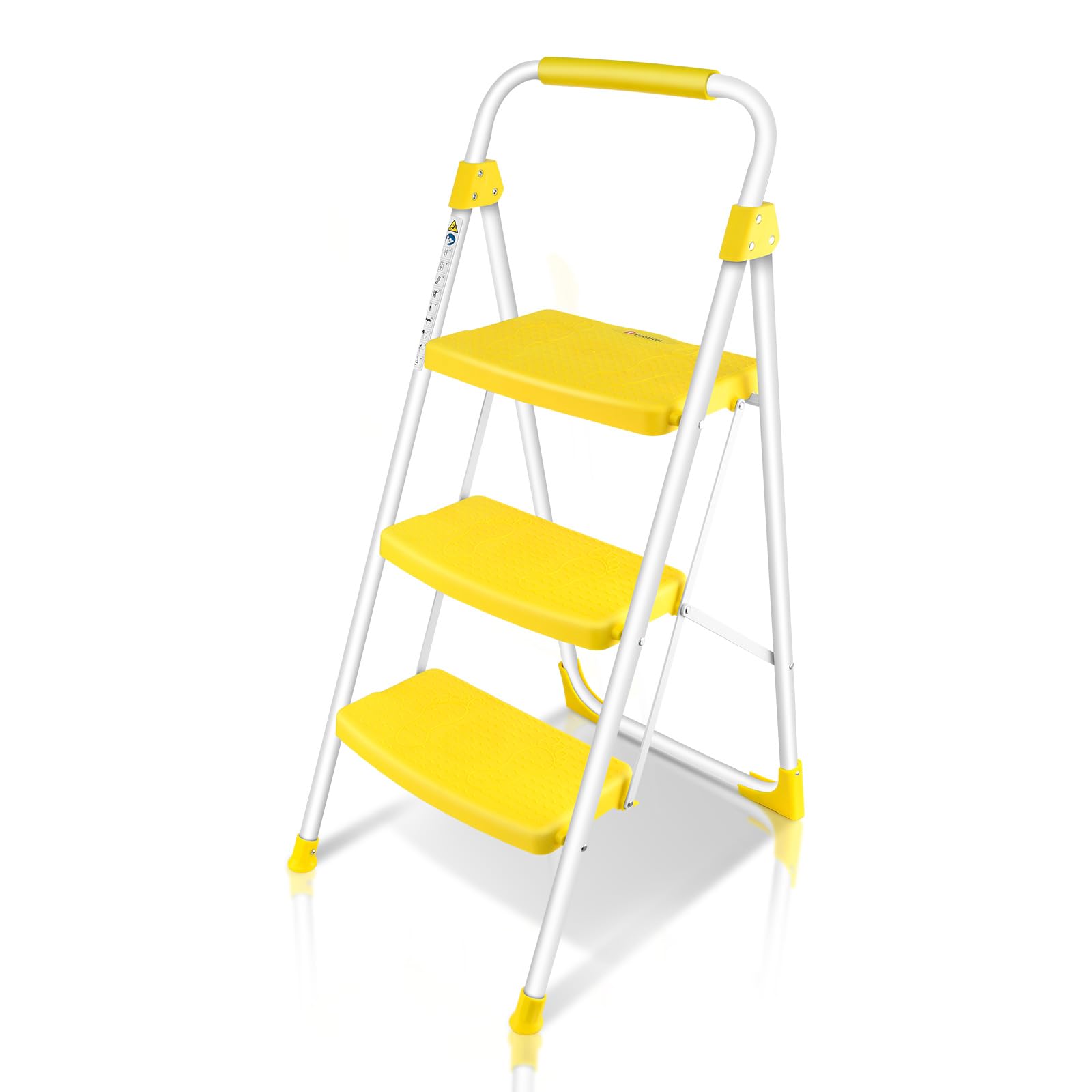 3 Step Ladder, Folding Step Stool with Wide Anti-Slip Pedal, 500lbs Sturdy Steel Ladder, Convenient Handgrip, Lightweight, Portable Steel Step Stool for Household, Kitchen, Office