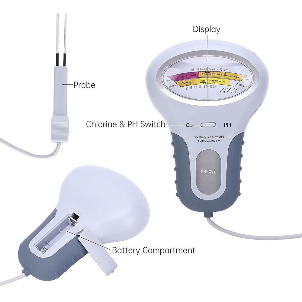 Analizador De Calidad Del Agua De Piscina, Kit Probador De Cloro Y PH 2 En 1, Rango 0-3.0ppm CL2, Monitor De Agua Para Piscinas, Monitor De Análisis De Agua Para Spas, Para Hidroponía, Piscina, Spas