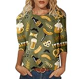 EMAlusher Oktoberfest Damen Bluse Oktoberfest Damen T-Shirt Rundhalsausschnitt Loose mit Aufdruck 2023 Tracht Mädchen Wiesen Tshirt Tracht zu Lederhosen Wasen Outfit Bier Krüge Trachtenkleid