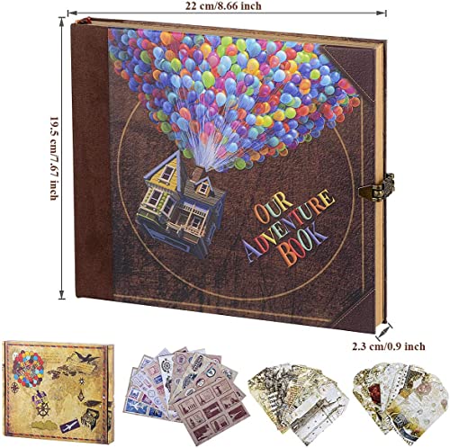 Image of Scrapbook Photo Album,Our Adventure Book, Embossed Words Hard Cover Movie Up Travel Scrapbook for Anniversary, Wedding, Travelling, Baby Shower, etc (Adventurebook Ball)