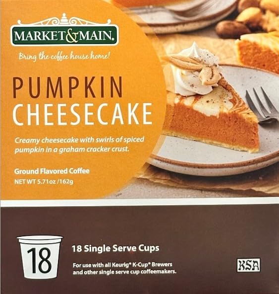 Market & Main Pumpkin Cheesecake Coffee Pods, Compatible with Keurig K-Cup Brewers, 18 Single Serve Cups