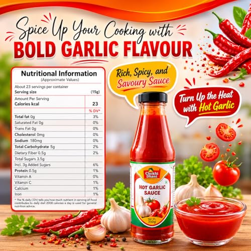 Image of Chokhi Dhani Hot Garlic Sauce 350g | Spicy Indo Chinese Stir Fry Sauce | Cooking & Dipping Sauce for Noodles, Pasta, Pizza & Fried Rice | Bold Garlic Chilli Flavour