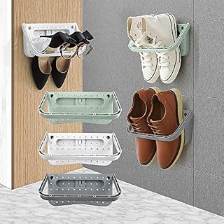 YancLife 6Pcs Wall Mounted Shoes Rack, Folding Hanging Shoe Shelf Space Saver for Shoes Storage Rack without Drilling Removable Plastic Shoe Holder for Entryway Over the Door Shoe Hangers Organizer