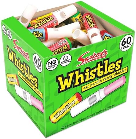 Swizzels Matlow Candy Whistles 60 Pack, Fruit Flavour Retro Sweets in Plastic Whistles, Individually Wrapped Novelty Lollipops