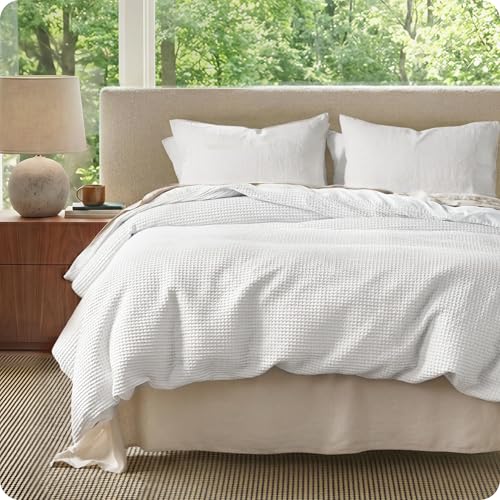 Image of Bedsure Cotton Duvet Cover King Size - 100% Cotton Waffle Weave Bright White Duvet Cover, PureWoven Textured Breathable Bedding Comforter Cover for All Season, 1 Duvet Cover Only 104 inchx90 inch