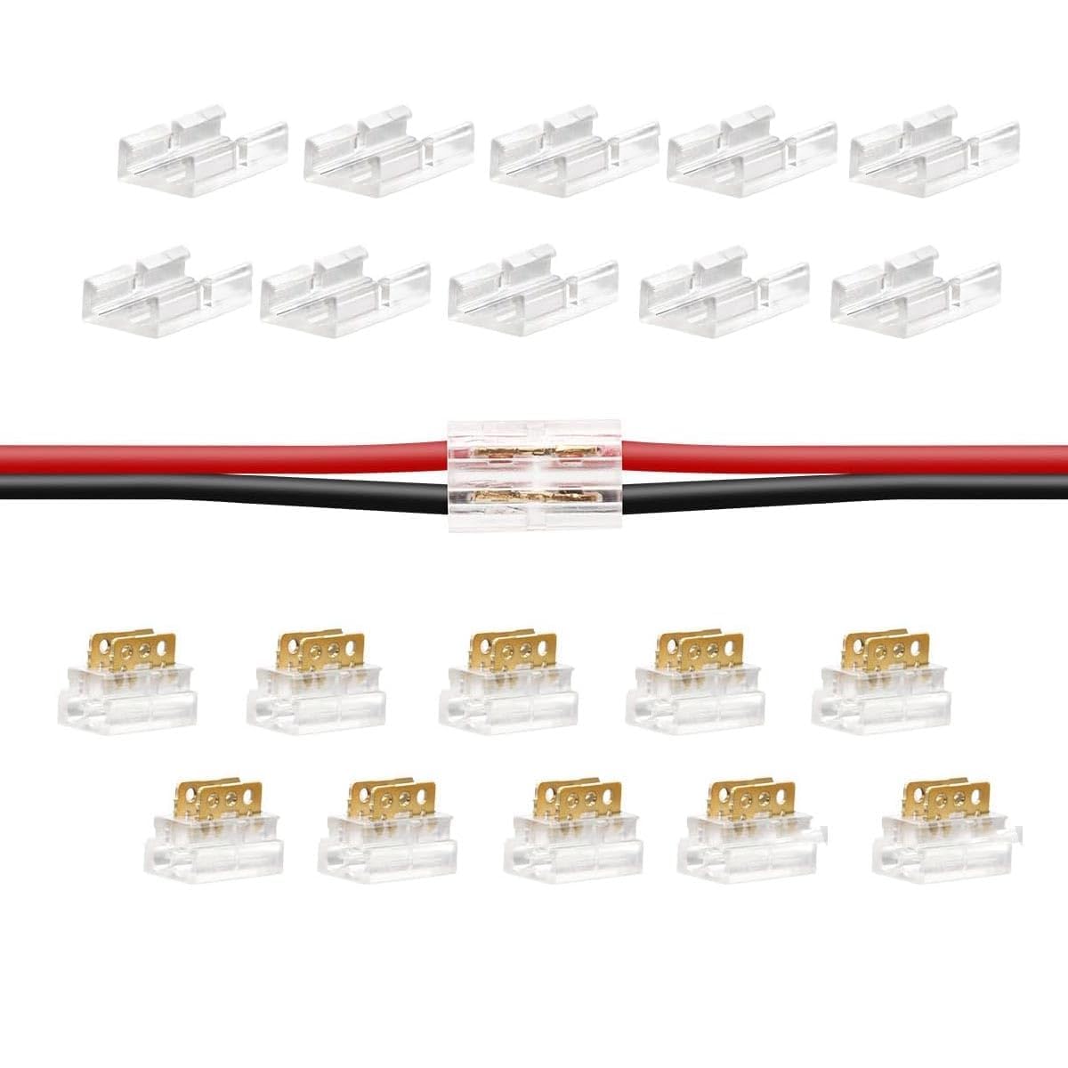 Quick connect wire connector with 2-pin voltage cap, quick wire to wire connection, compatible with 10 piece 22-20 AWG LED cable (connector with 2-pin)