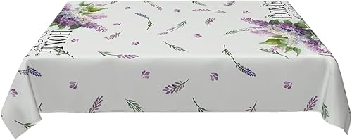 Miniatura 3 de Mantel rectangular decorativo con hojas de lavanda moradas para el hogar, mantel para comedor, barbacoa, picnic, mesa auxiliar, 52 x 70 pulgadas