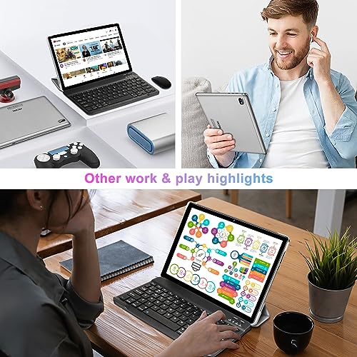 Image of 2026 Lastest Tablet 10 inch Android PC Octa-Core 2.0 GHz with 12GB RAM 128GB ROM TF 2TB, FHD IPS Touchscreen, BT 5.0,5G WiFi, GMS, 1280*800, 5 MP + 8 MP, 2 in 1 Tablet with Keyboard and Mouse - Silver