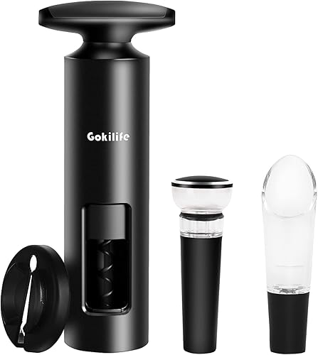 Gokilife Juego de abridor de botellas de vino, sacacorchos manual con cortador de papel de aluminio, tapón de vacío y aireador de vino, apertura de