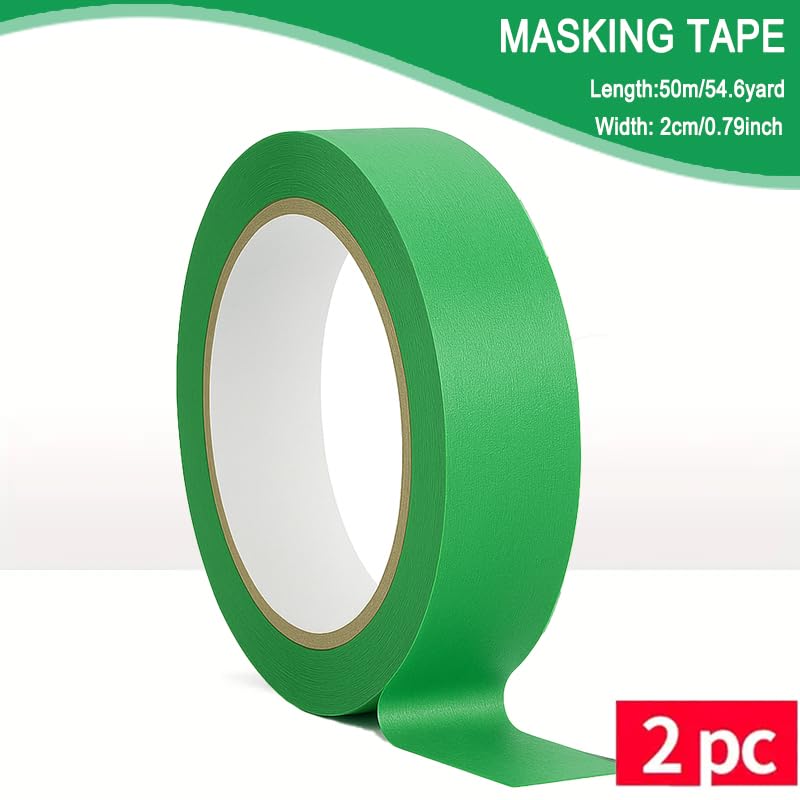 Yuexitech 2 Packs Green Masking Tape for Painting 20mm x 50m Painters Masking Tape, Decorating Tape Medium Adhesion - Image 2