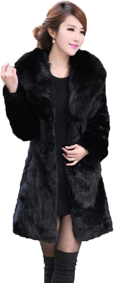 Fur Story Women’s Genuine Rabbit Fur Coat Fuzzy Warm Fur Jacket Winter Outware
