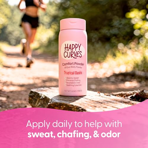 Image of HAPPY CURVES Comfort Powder: Talc Free Anti Chafe Body & Foot Dusting Powder Deodorant to Control Inner Thigh Chafing, and Private Areas 6oz (Pack of 1) - Tropical Oasis