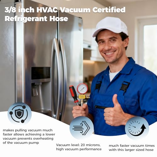 Image of 3 /8 Inch HVAC Vacuum Hose,3 /8 inch to 3 /8 inch FL, 6FT, High-Flow Refrigerant Hose, 640 PSI Working, 3200 PSI Burst, 4-Layer Low Permeation Construction - Fits R410A R134A R22 R404A Systems