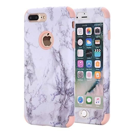 Ankoe iPhone 8 Plus Case, iPhone 7 Plus Case, Marble Stone Pattern Shockproof Full Body Protective Cover Dual-Layer Slim Soft Flexible Silicone and Hard PC for Apple iPhone 7 Plus/8 Plus (Pink)