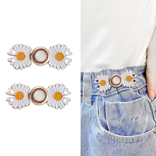 Image of 2pcs Adjustable Waist Buckle for Loose Jeans Pants Pearl Detachable Instant Button Pins Tightener Fit Skirt Robe Tightening Extender Skirts Jean Teddy Clips