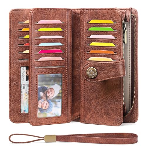 Image of FALAN MULE Wallets for Women Trifold Wristlet Wallets Large Capacity RFID Blocking Ladies Purse Credit Card Holder