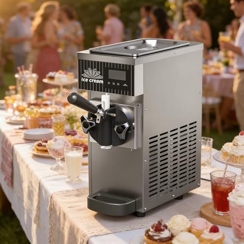 QJJML Máquina Comercial Helado Suave, Rendimiento 4-5 Kg/H O 4.5-8 Kg/H; Modelo De Sobremesa De Un Solo Sabor con Panel LCD Y Autolimpieza Un Solo Toque, Ideal para Helados En Espiral Grey-3.5L