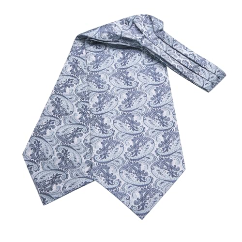Image of Hi-Tie Silk Ascot for Men Self Tie Men's Cravat and Flower Lapel Pin Handkerchief Cufflinks Set for Wedding Party