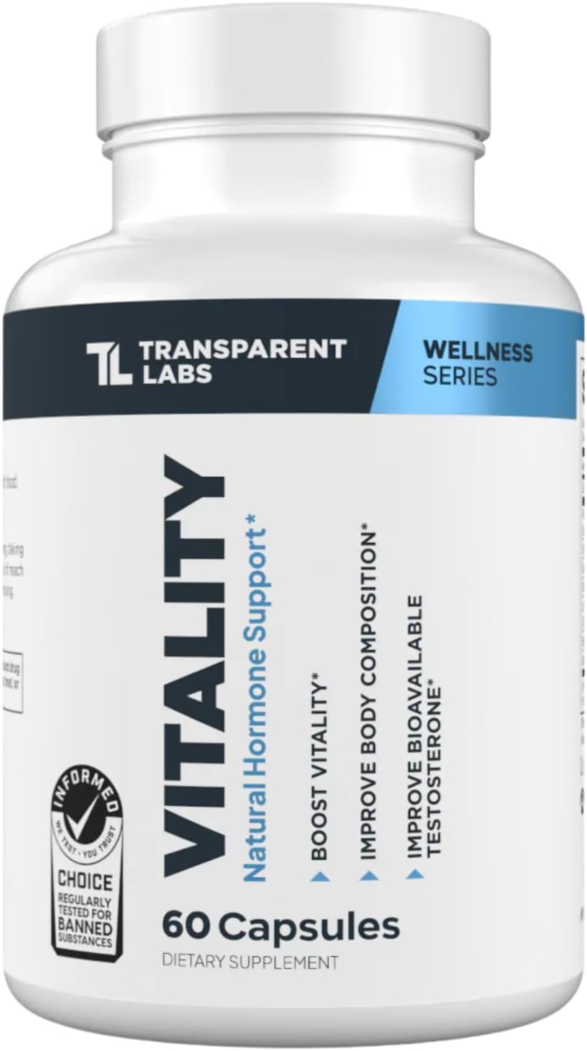 Transparent Labs Vitality Testosterone Booster – Testosterone Supplement for Men with Ashwagandha KSM-66, PrimaVie Shilajit Extract, & DIM to Support Vitality, & Bioavailable Testosterone – 60 Count