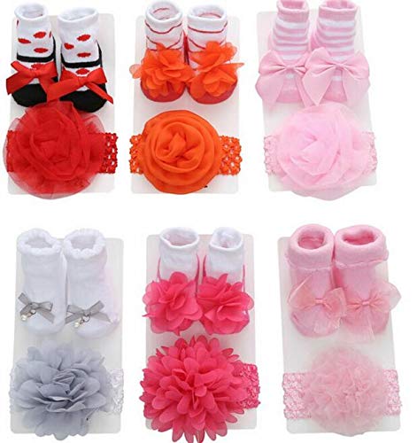 2 Pcs/Set Cotton Baby Socks Girl Baby Toddler Newborn Sock + Bow Headband Infant Anti Slip Socks Birthday Sock 0-1Years (E) #TOP4