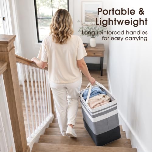 HomeHacks 2 Pack Large Laundry Baskets Hampers Bags Grey 75Lx2 - image 6
