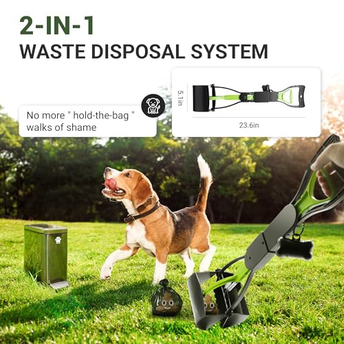 Image of Dog Poop Trash Can Outside with Poop Scooper for Dogs, 12L /3.2Gal Metal Outdoor Garbage Can with Lid Suitable for Small, Medium and Large Dogs (Tungsten Steel)