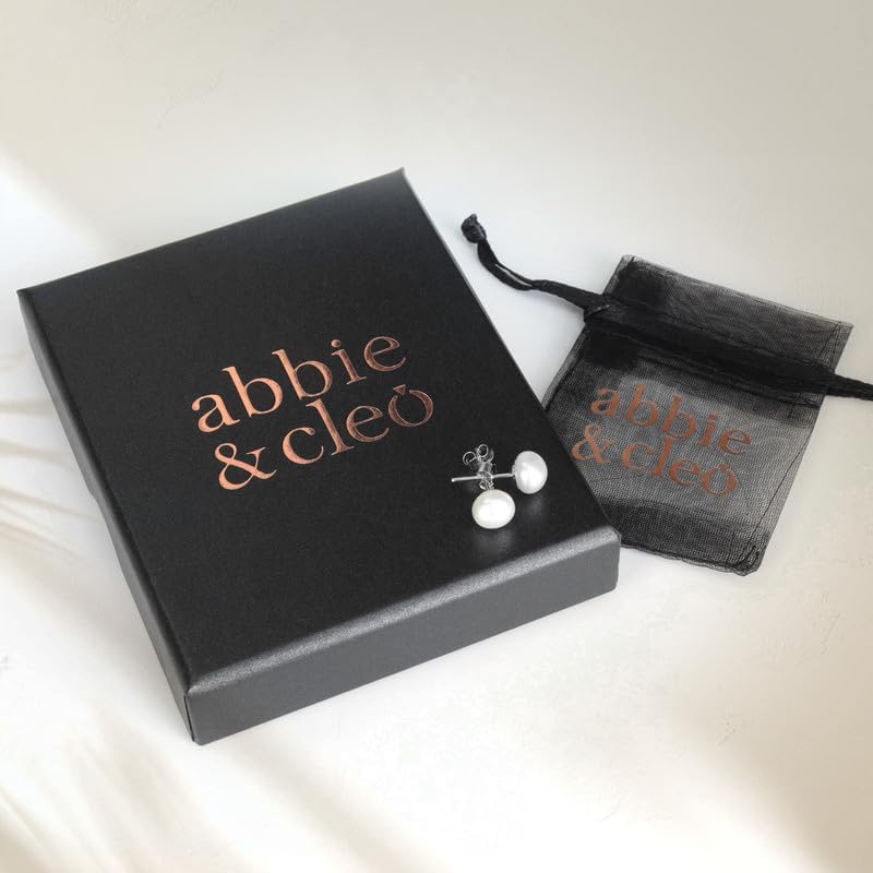 925 Sterling Silver White Cultured Freshwater Pearl Stud Earrings - A+ Quality, for Men & Women - Available in Sterling Silver or Yellow Gold Plated - Sizes 6mm, 7mm, 8mm