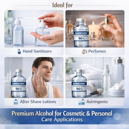 Image of Sarochem Perfumery Alcohol (96% Denatured Ethanol) 125ml = 98g - | Absolutely Neutral Odour | Clear & Colorless Appearance | High Proof | Grain Derived - Premium Perfumery Alcohol for Enhanced Diffusion and Projection | Absolutely free From Methanol | Lab Tested & Reports Available
