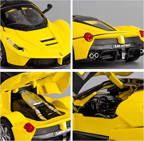 Image of 1:32 LaFerrari Toy Car, Metal Pull Back Diecast Model Car with Openable Doors, Sound & Light, Gifts for Kids (Yellow)