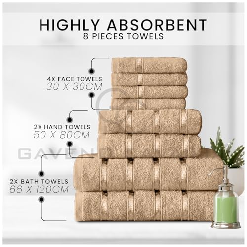 GC GAVENO CAVAILIA 8 Piece Towel Bale Set, Quick Dry Highly Absorbent Cotton Towel Sets Bathroom, Natural Towels Sets 450 GSM, 4x Face Towel 2x Hand Towels 2x Bath Towels - Cosy Home Interiors GC GAVENO CAVAILIA 8 Piece Towel Bale Set, Quick Dry Highly Absorbent Cotton Towel Sets Bathroom, Natural Towels Sets 450 GSM, 4x Face Towel 2x Hand Towels 2x Bath Towels - Image 2