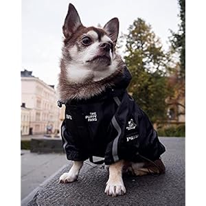 “The Puppy Fans”Waterproof Dog Jacket for Small Medium Dog Puppy Raincoat with Hoodie Dog Winter Coat Windbreaker (Flag Black, 2XL)