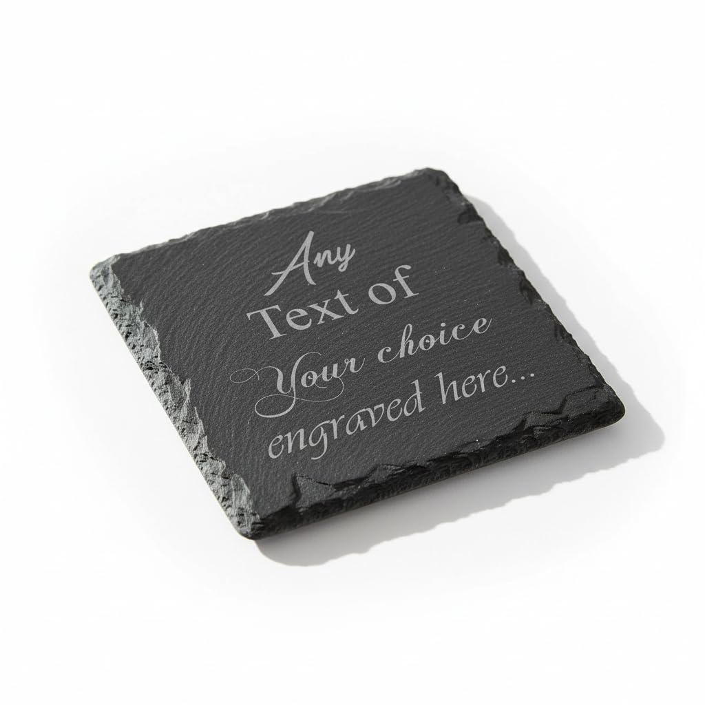 Ukgiftstoreonline Light Gray Personalised Any Engraving Slate Coaster Gift Suitable For Birthdays, Anniversaries, Mothers Day Fathers Day, Valentines And Christmas