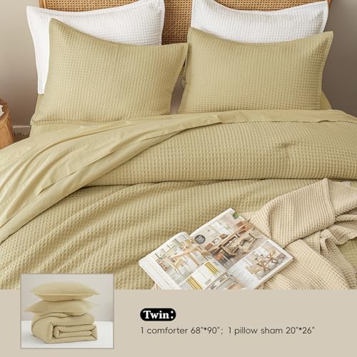 Image of David's Home Textured Summer Waffle Weave Comforter Set, Twin, Pale Khaki