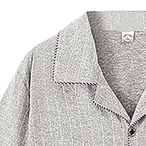 Mens Cotton Pajamas Set 3Pcs Short Sleeve Button Down Notched Collar Printed Sleepwear Pjs Set Soft Long Pants Shorts4