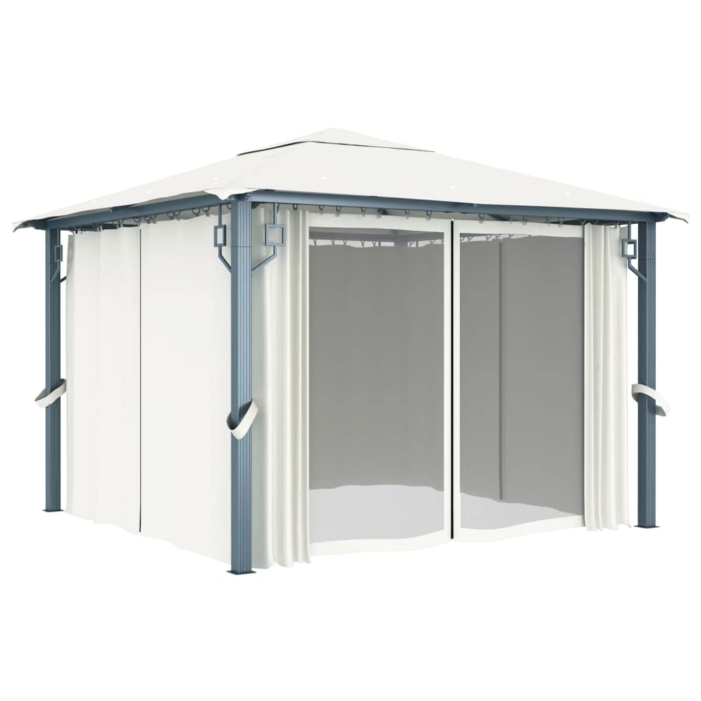 Altana z zasłoną i sznurkami LED 3 x 3 m kremowe aluminium