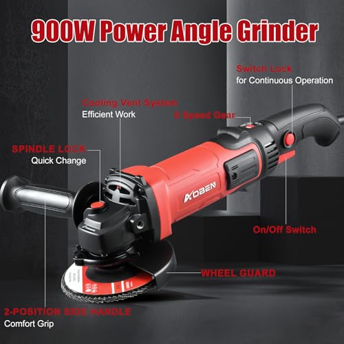 Image of AOBEN 1200W Angle Grinder 4-1 /2 inch | 10Amp, 11000 RPM, 6-Speed Corded Power Electric Cut off Tool with Switch Lock | for Heavy Duty Work & Metal Cutting, Grinding & Polishing