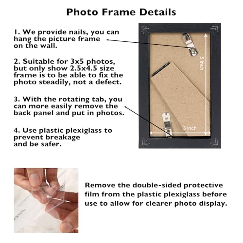 Image of JCJMY 3x5 Picture Frame Black for Tabletop, 3 x 5 Photo Frame with Shatter Resistant Plexiglass, Sturdy 3 by 5 Poster Frame, Black