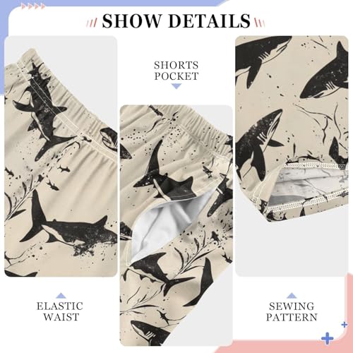 Boys' Pants Ocean Sharks Black Leaves Long Bottoms Jogger Pants Elastic Waist Trousers with Pockets S-XL4