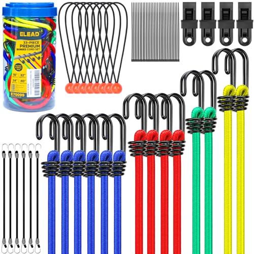 ELEAD 33 Piece Premium Bungee Cords Assortment Jar, Includes 10