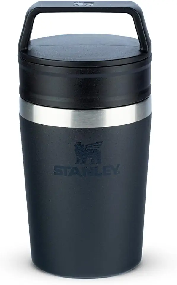 Stanley - Copo de Café Térmico, Caneca de Viagem Café Go com Tampa de Duas Partes Para Beber e Alça de Transporte, Garrafa Térmica de Aço Inoxidável, 236 ml, Black