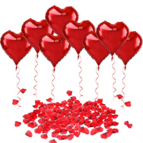 HOWAF Kit Romantico Decoracion San Valentin, 20 Globos Corazones Rojos Globos San Valentin, 1000 Pétalos de Rosa para Boda Aniversario y Compromiso Adornos San Valentin Decoracion