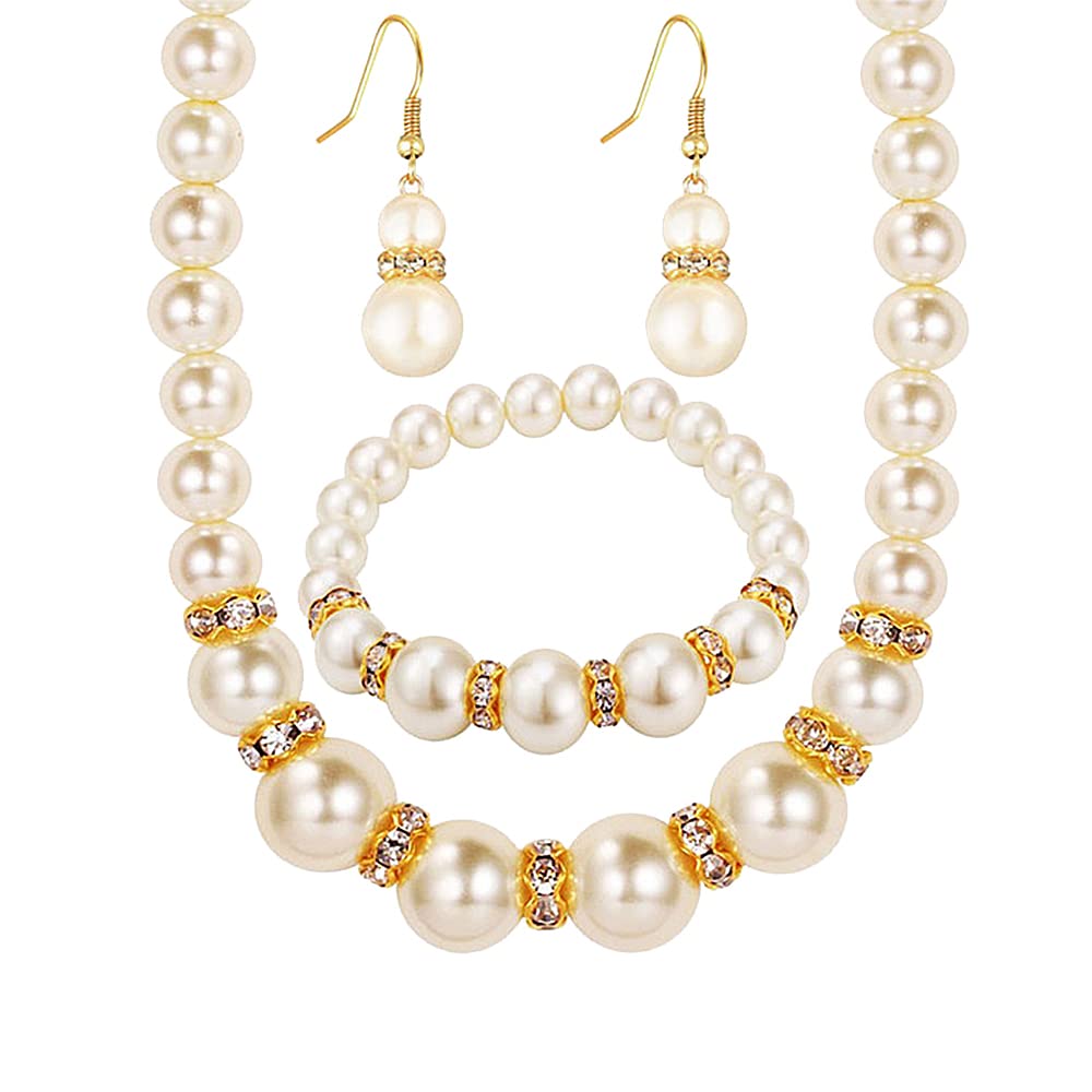 TOFBS Perlas Conjuntos de Joyas para Mujer Niñas Perlas Collar con Colgante Pulsera y Pendientes Juego de Joyas de Novia Boda Fiesta Cumpleaños Aniversario Navidad San Valentín Regalos