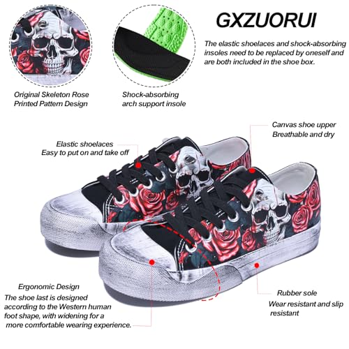 Women Gothic Skull Skeleton Canvas Sneakers Unisex Low Top Retro Punk Shoes for Streetwear, Casual Fashion Comfortable Walking or Halloween3