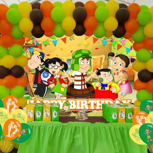 Image of OUDINI El Chavo Del Ocho Birthday Party Backdrop, 5x3ft, Purple, Cartoon, Includes 18 Party Balloons