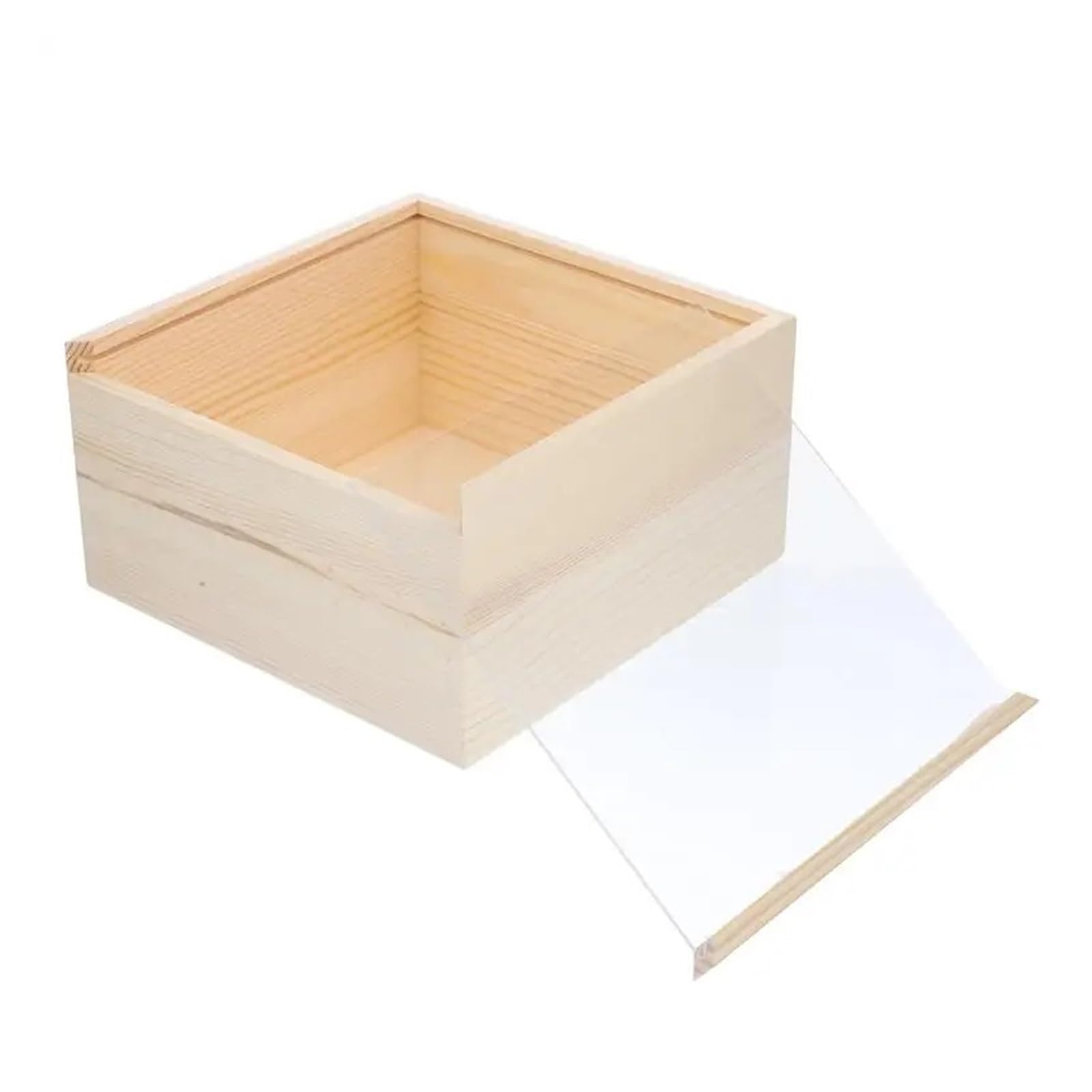 Caja Del Tesoro De Madera Sin Terminar, Cofre Vintage, Embalaje Regalo Con Transparente Almacenamiento De FáCil Acceso(20X20X10 CM)