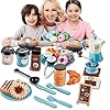 51oqtcmmuel - 38 PCS Kids Tea & Coffee Maker Play Set - Pretend Food Dessert Kitchen Playset for Girls & Boys Ages 3-9 | Perfect for Princess Tea Party Role Play - pretend tea party set