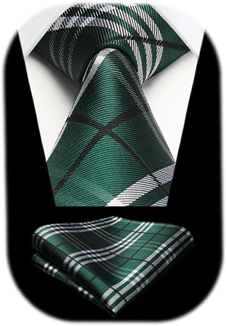 Mens Ties Plaid Tie and Pocket Square Set Classic Woven Formal Checkered Neckties & Handkerchief Wedding Party