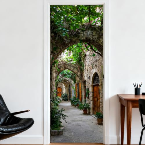 Image of Nuxovilar Stone Alley Door Cover 30.31x78.74 Inches PVC Decal