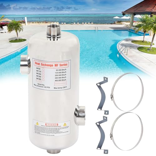 Intercambiador Calor, 40KW Intercambiador Calor Piscina Intercambiador Calor Piscina Acero Inoxidable Calentador Piscina Mf135 Intercambiador Calor Acero Piscina Para Sistema Piscina Spa 34,2*15,7cm